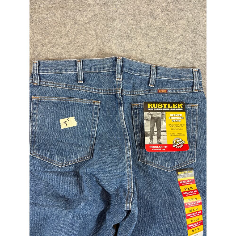 VINTAGE Rustler By Wrangler Jeans Men 36x30 Blue Regular Fit Straight Rugged NWT - Picture 6 of 7